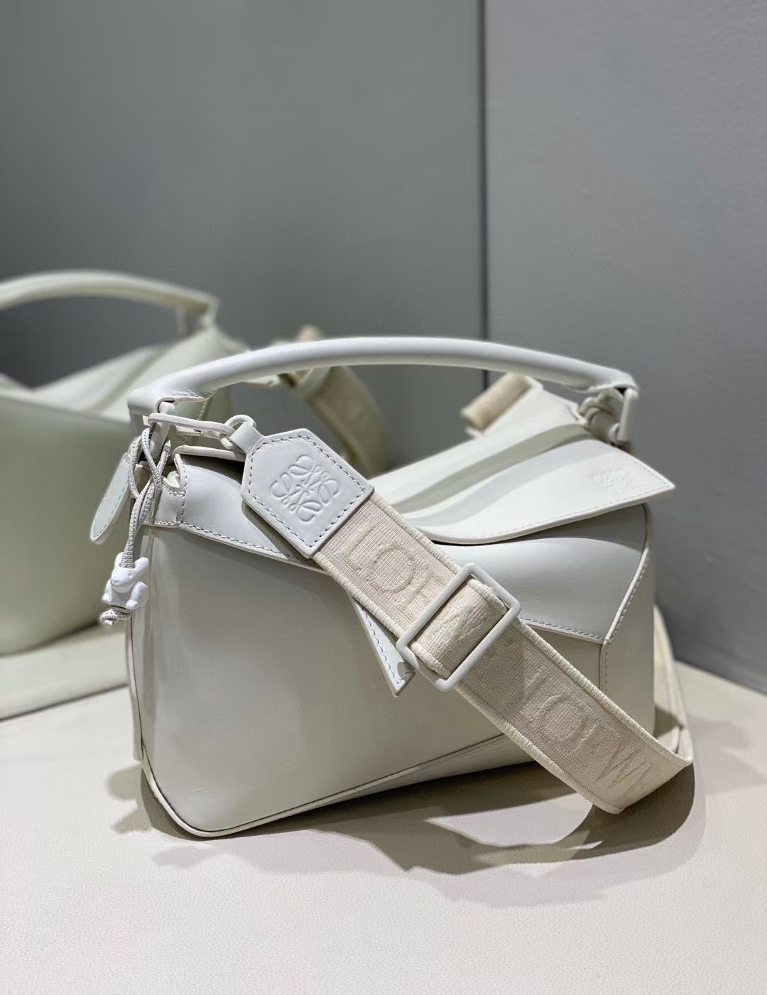 Loewe Small Puzzle Bag in Satin Calfskin Sea Salt